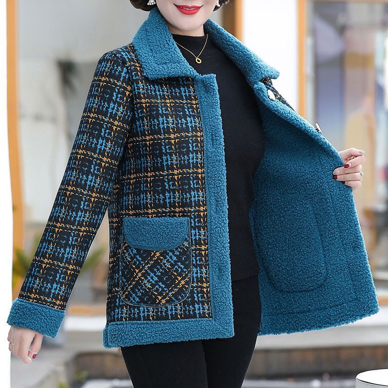 Áo Khoác Lót Lông Cừu Dày Dặn Giữ Ấm Phong Cách Phương Tây Thời Trang Thu Đông Cho Phụ Nữ Trung Niên
