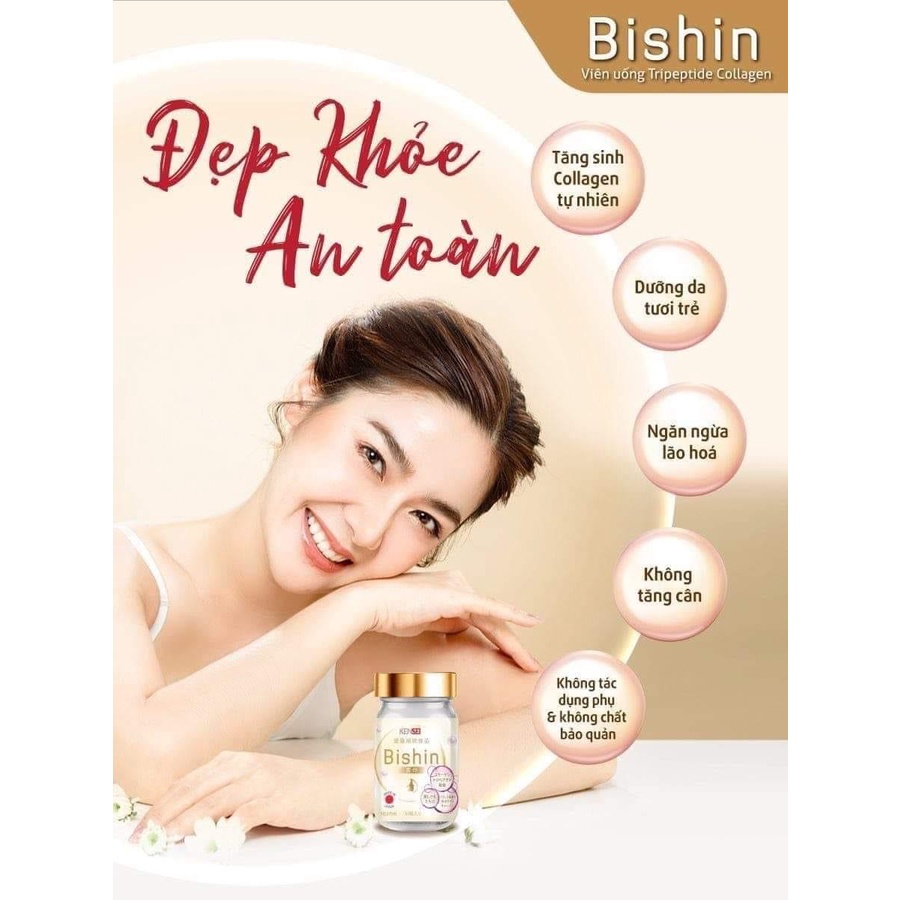 Viên uống Collagen Tripeptide Bishin Nhật Bản ngăn ngừa lão hóa, trắng sáng, mờ nám trẻ hóa da 60 viên - 1969s Việt Nam