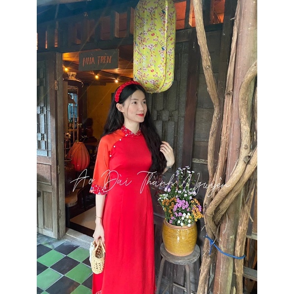 Áo Dài Bách Hoa Xuân , Áo Dài Cách Tân Phối Tay Voon Cách Điệu 3 Màu Cho Các Nàng Lựa
