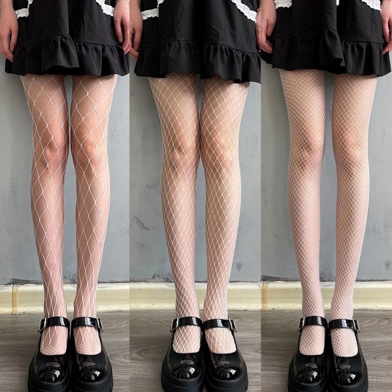 Quần Tất Lưới Siêu Mỏng Xuyên Thấu Họa Tiết Hoa Đính Đá Màu Trắng Đen Phong Cách Lolita Gợi Cảm