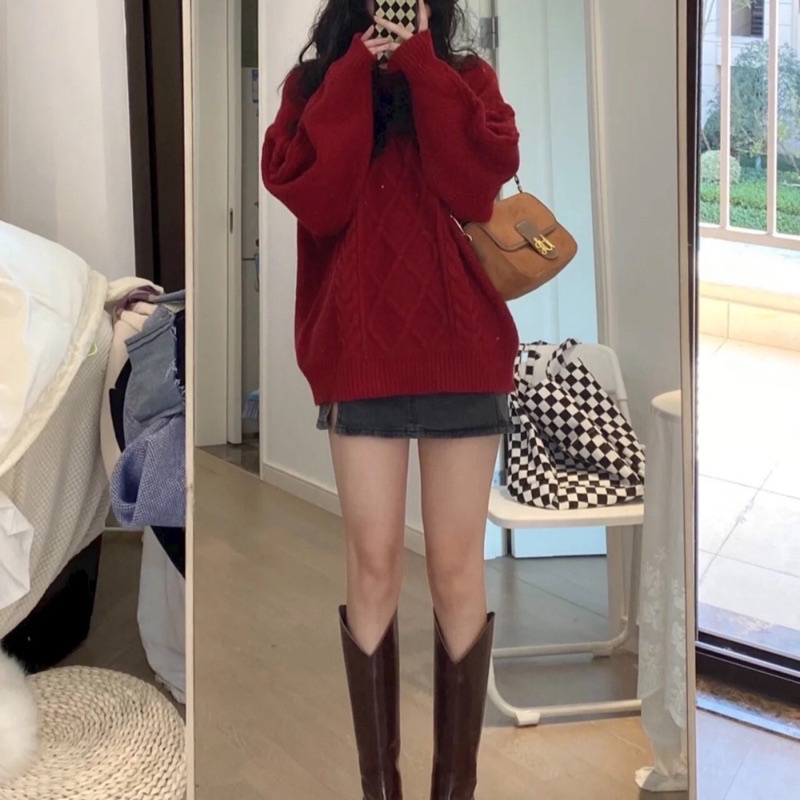 Áo len vặn thừng cổ tròn- áo len thừng 3 màu hit hot freesize siêu dày -H203