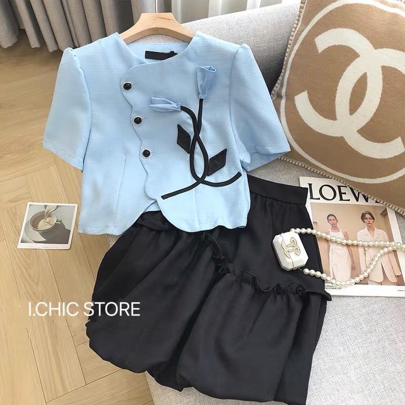 I.CHIC - Áo S041 chất tex hè đính hoa thủ công điệu đà cho nàng công sở CÓ ẢNH CẬN CHẤT