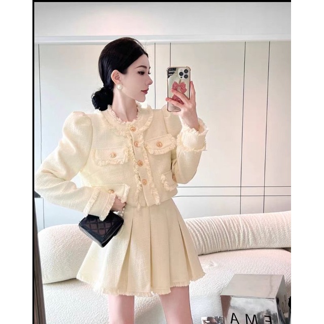 Sét Áo dạ nữ kèm chân váy xếp ly siêu xinh hàng QC MỚI