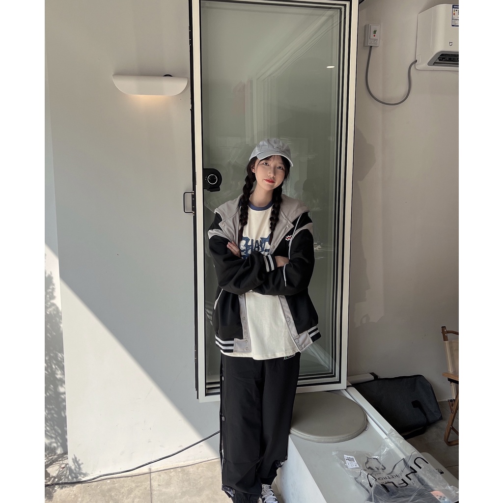 Áo khoác mũ bomber SUNPOINT mũ 2 lớp nỉ siu dày freesize<85kg