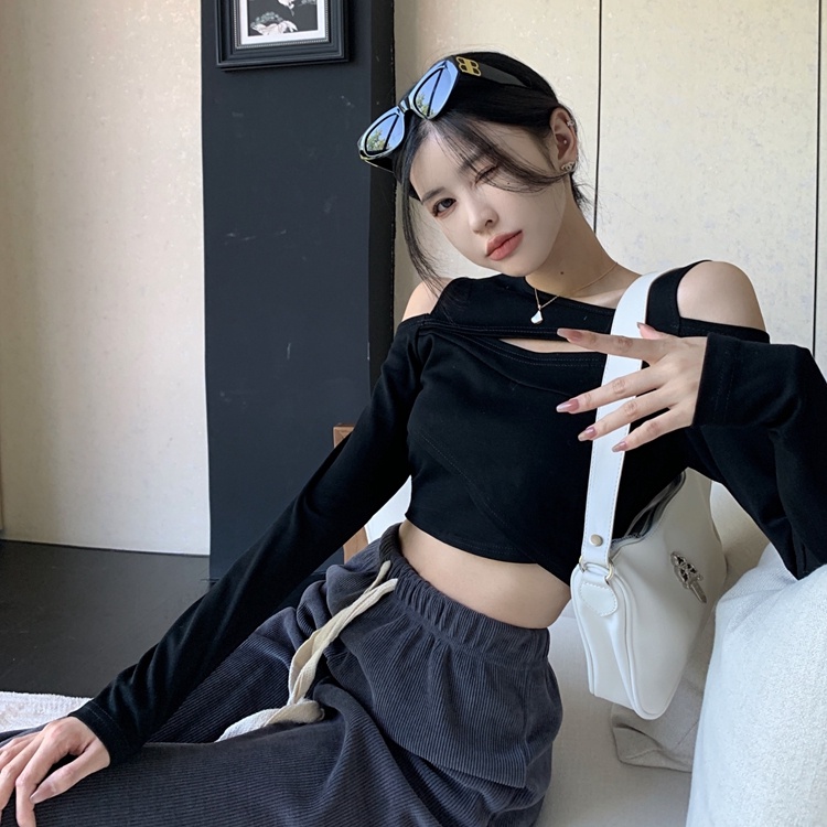 Áo thun SUXI trễ vai dáng ôm màu trơn thời trang mùa thu dành cho nữ