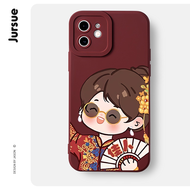 Ốp lưng JURSUE Tết hoạt hình cặp đôi dễ thương đẹp ngộ nghĩnh Cho iPhone 14 13 12 11 Pro Max SE 2020 X XR XS 8 7 ip 6S 6 Plus kute XYH1046