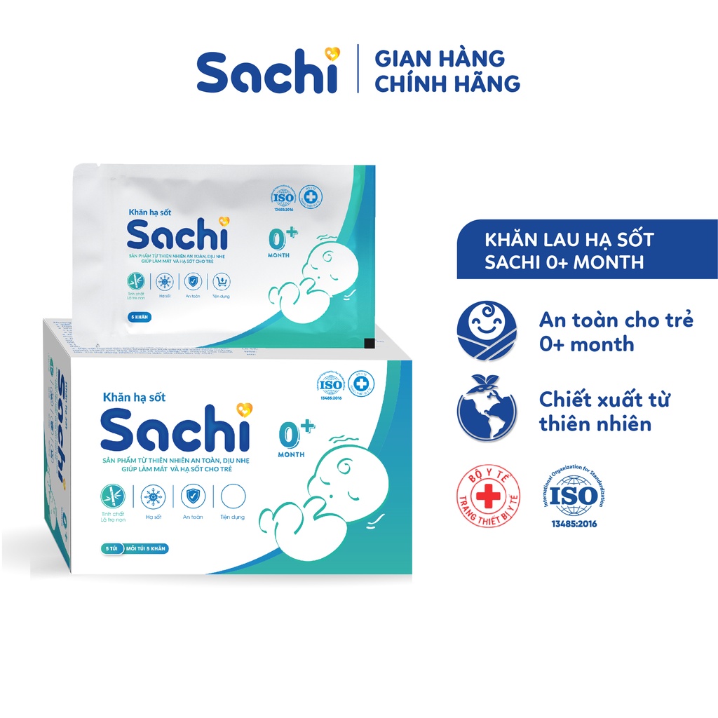 Khăn Lau Hạ Sốt 0+ SACHI Giúp Hạ Nhiệt, Giảm Sốt, Ngăn Ngừa Co Giật Cho Trẻ Sơ Sinh Và Trẻ Nhỏ, Hộp 25 khăn