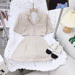 SET CROP DẠ CỔ VEST CHÂN VÁY