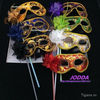 Masquerade Mask side Flower handheld mask half face women's mask Venice handheld mask fashion cloth mask