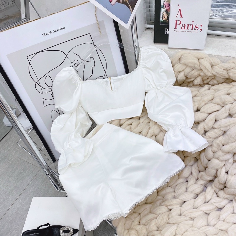 SET ÁO CROPTOP TAY DÀI CÚP NGỰC BÈO XẾP LI+ SHORT