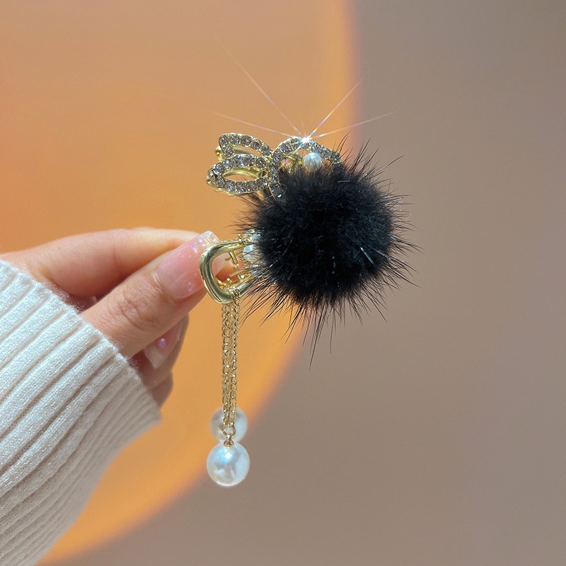 Kẹp Tóc Đính Lông Thỏ Tua Rua Cao Cố Định Tóc Đuôi Ngựa Chống Rối Mùa Thu Và Mùa Đông Mới