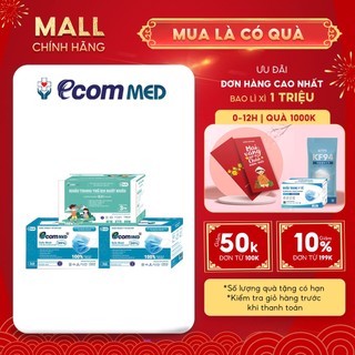 Combo 3 Hộp Khẩu Trang Y tế EcomMed 3 lớp (2 người lớn 1 trẻ em hộp 50 cái) - Thông Thoáng Không Đau Tai