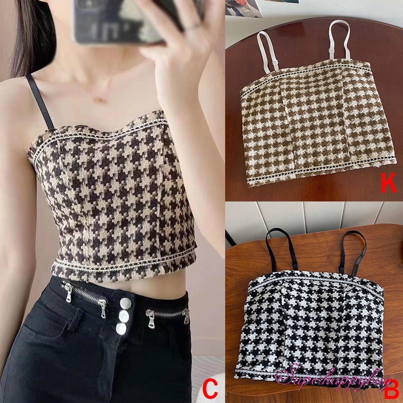 Áo Tank Top Không Tay Họa Tiết Sọc Caro Thời Trang Dành Cho Nữ