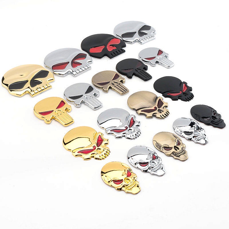 Car Personality Metal Skull Head Car Logo Wansheng Harley Skull Bumper Stickers Rear Car Badge Side Seam Label Head Logo Car Body Sticker 4b3l