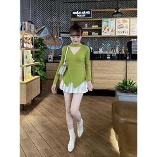 Áo len đắp chéo cổ tròn