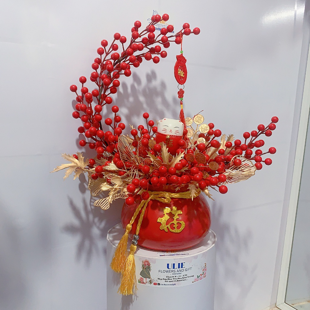 Bình đào đông vào mèo trang trí tết 2023