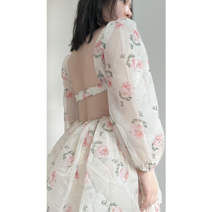 ĐẦM HOA TAY PHỒNG CUP NGỰC HỞ LƯNG