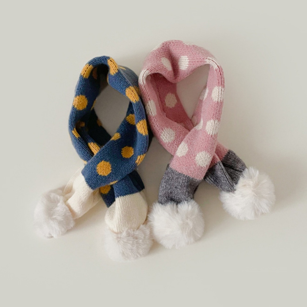 Khăn Choàng Cổ Đan Len Họa Tiết Chấm Bi Phong Cách Hàn Quốc Thời Trang Thu Đông Xinh Xắn Cho Bé Gái