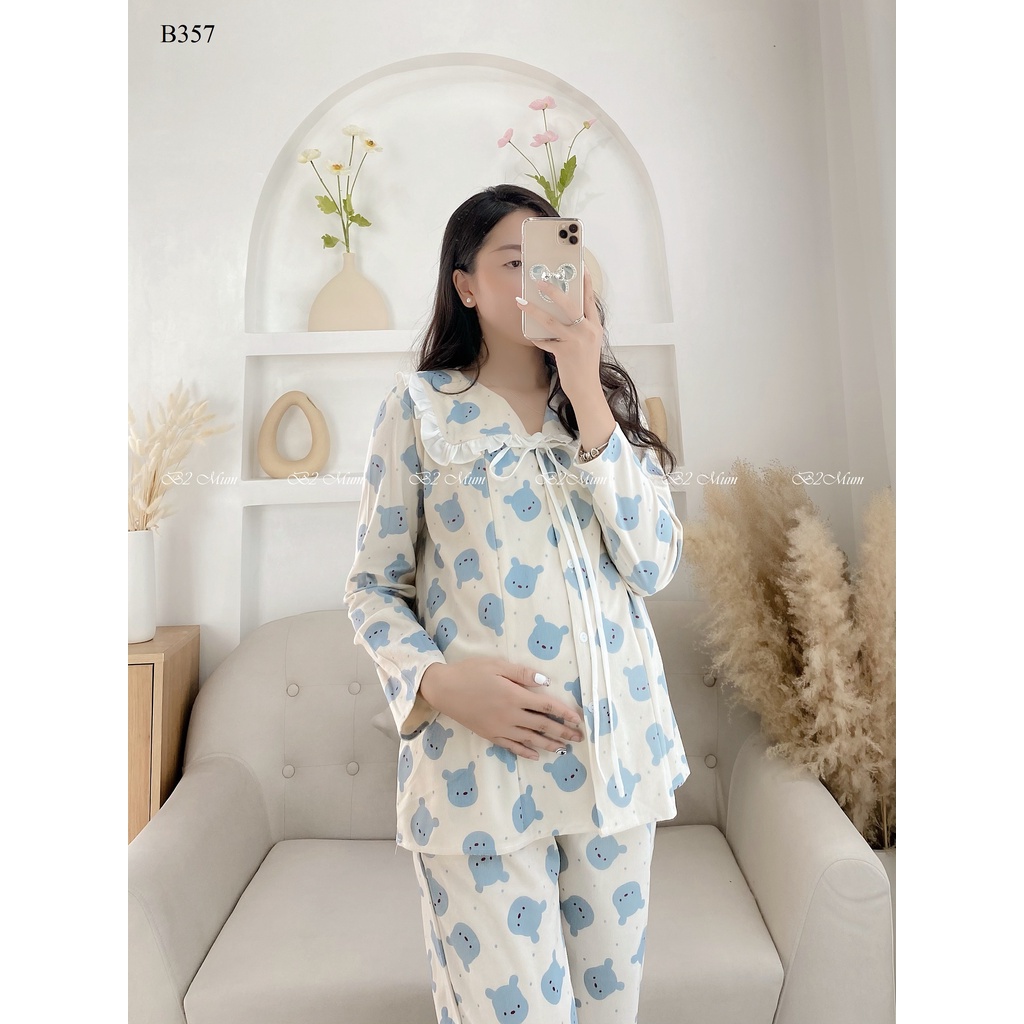 Bộ bầu và sau sinh chất nhung tăm kiểu pijama có khóa cho bé ti  và quần có chun chỉnh bụng B205G  B2 MUM