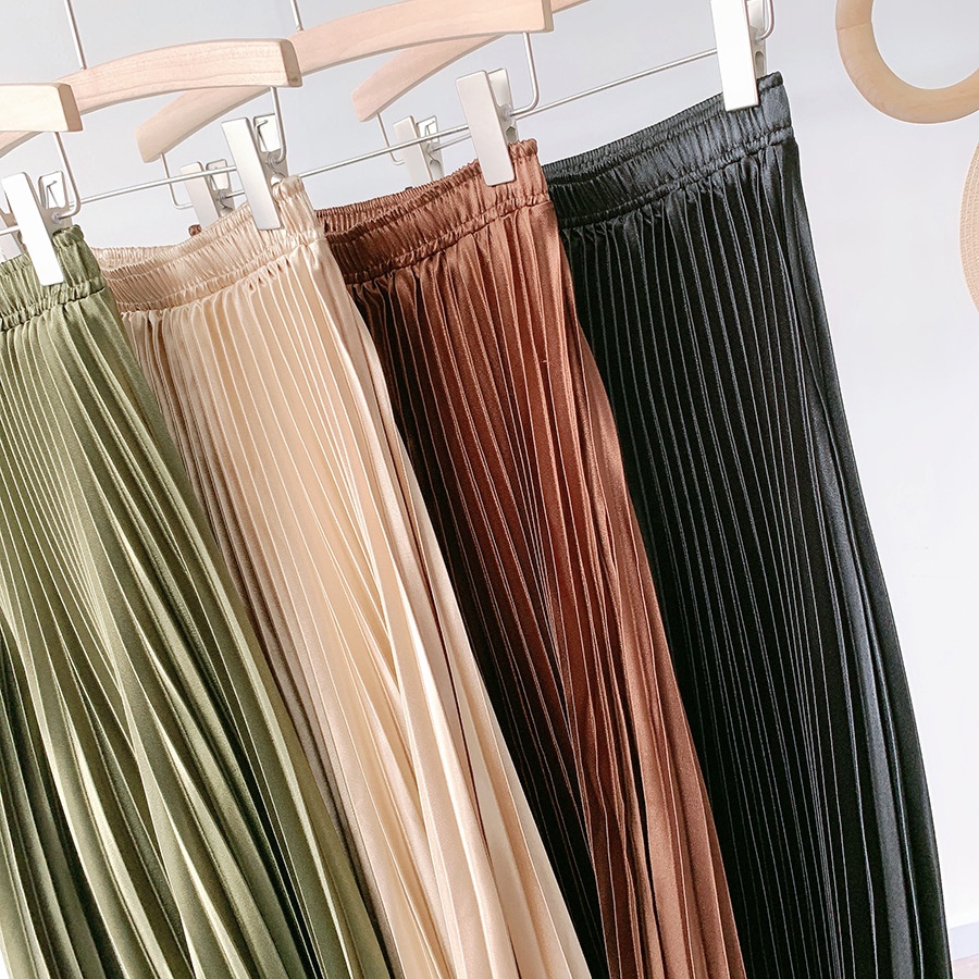 (HÀNG SẴN - HÌNH THẬT) Chân váy xếp ly satin ánh kim - Chân váy xếp ly dáng chữ A cao cấp NHIỀU MÀU LỰA CHỌN