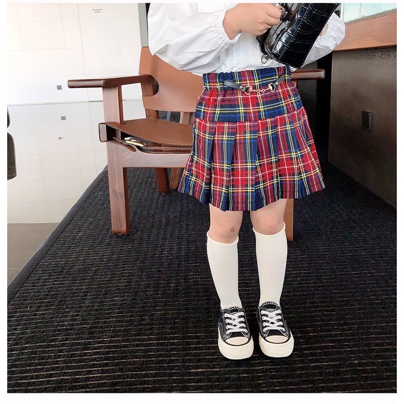 Chân váy xếp ly caro Phong Cách tiểu thư Hàn quốc cho bé chất đẹp có quần kèm trong