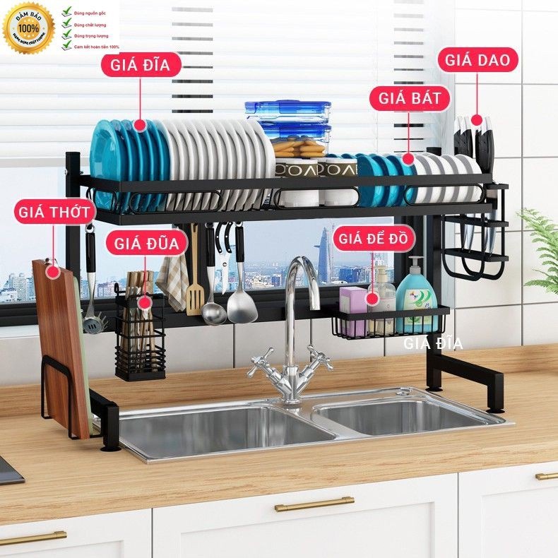 Kệ Bát Đĩa Đa Năng Thông Minh - Giá Để Chén Đĩa Trên Bồn Rửa Bát Thép Carbon Sơn Đen Cao Cấp 2023