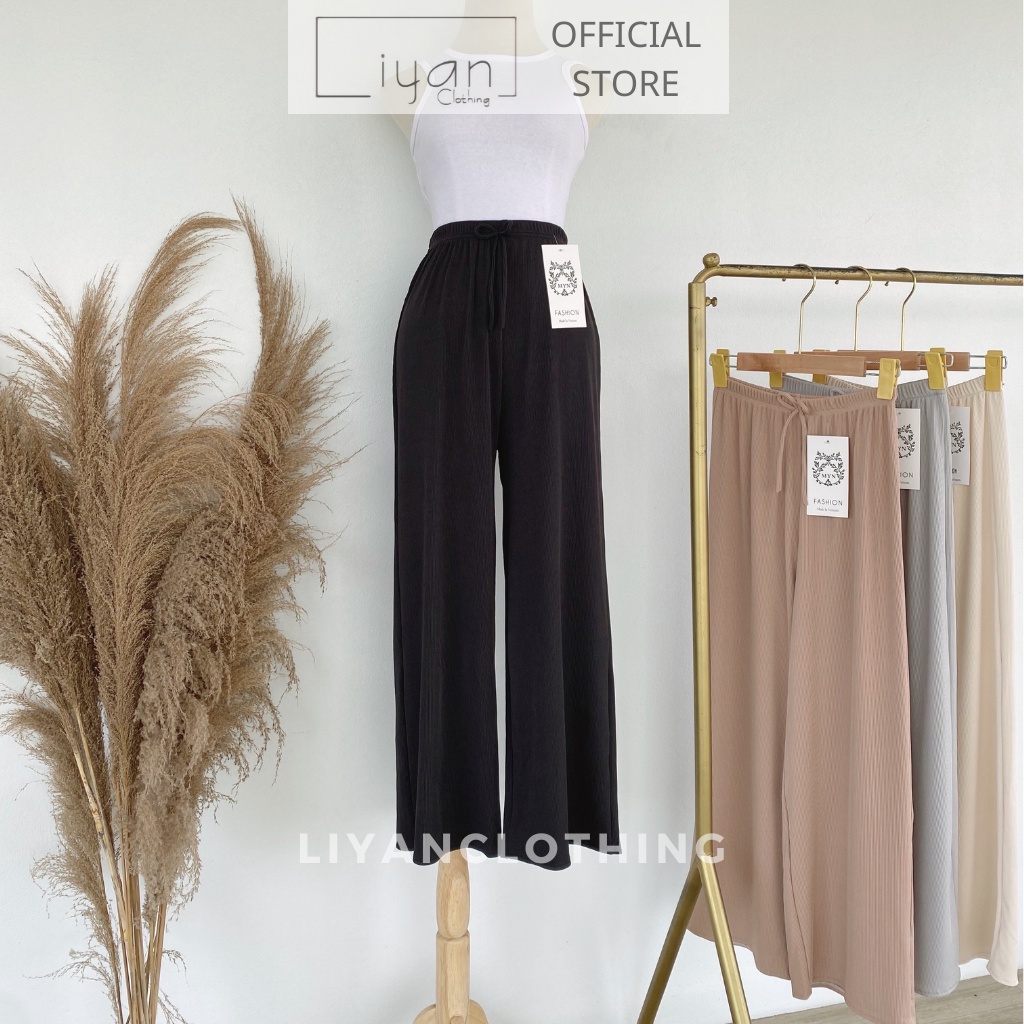 Quần Ống Rộng Liyan Chất Liệu Thun Tăm Lưng Cao Cạp Chun Freesize M02, Quần Ống Suông Lưng Thun Co Giãn Vải Mềm Mát