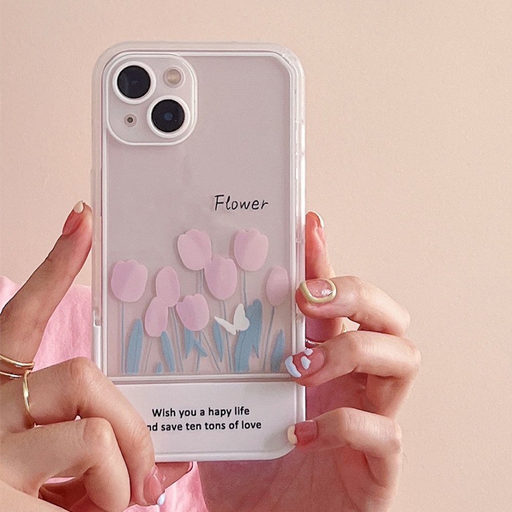Ốp Điện Thoại TPU Mềm Tích Hợp Giá Đỡ Hình Hoa Tulip Cho IPhone 14 13 12 11 Pro Max XS XR 8 7 Plus