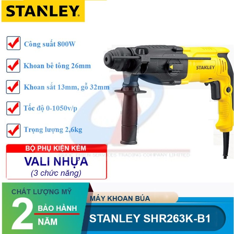 Máy Khoan Bê Tông Stanley SHR263K 800W 26mm Chính Hãng Kèm Hộp Đựng