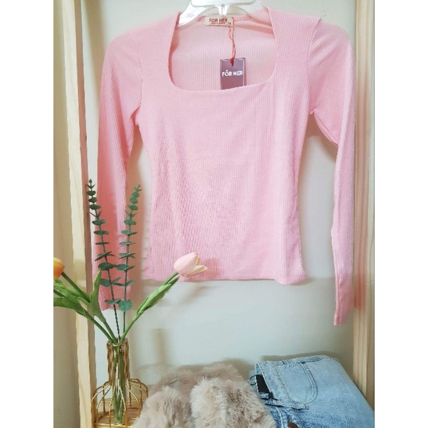 Thanh lý 🤩Áo thun nữ tay dài cổ U hồng dài tay ( hàng của shop For her)