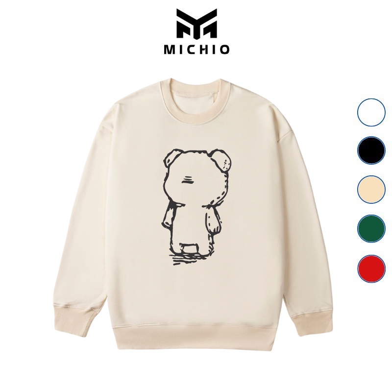 Áo sweater nam BEAR áo thun unisex dài tay nam nữ dáng basic form rộng cổ tròn chất nỉ Hàn - MICHIO store