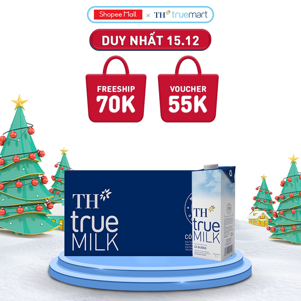 Thùng 12 hộp sữa tươi tiệt trùng có đường TH True Milk 1L (1L x 12)