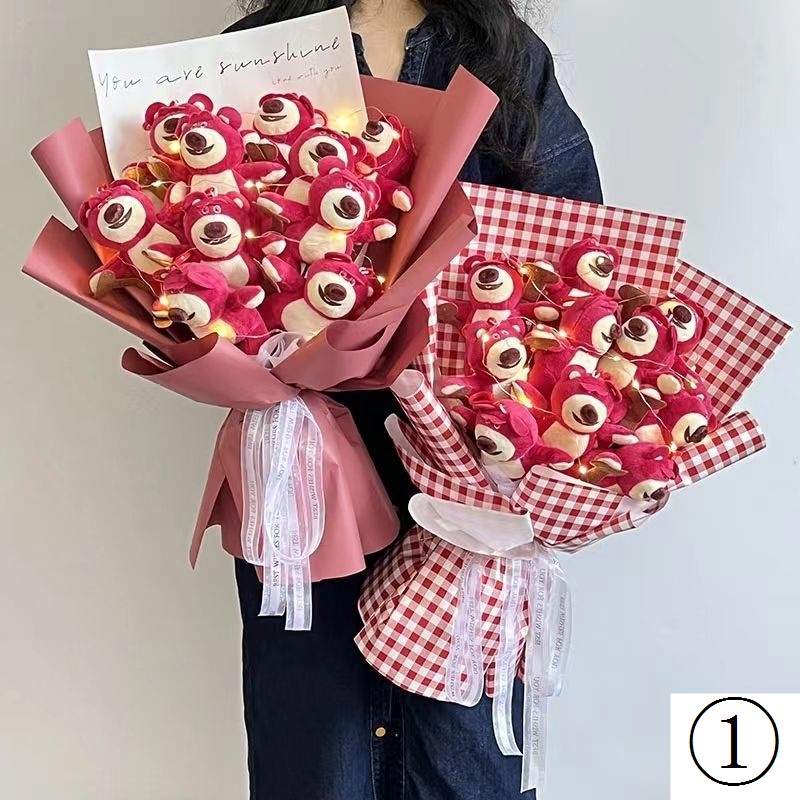 Bó Hoa Búp Bê Gấu Dâu Hoạt Hình Quà Tặng Sinh Nhật Cho Bạn Gái