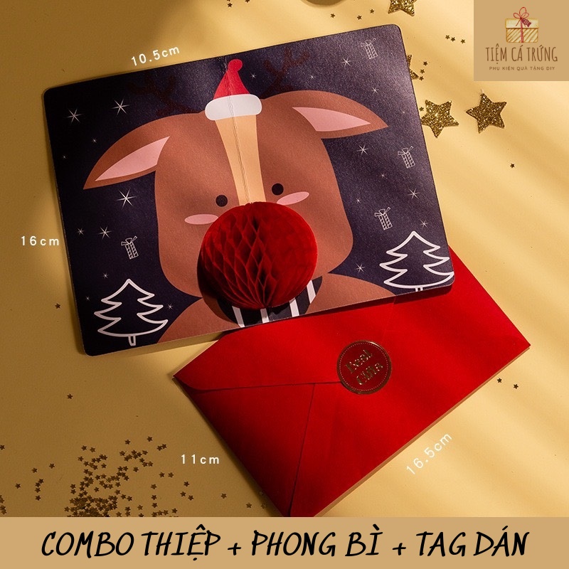 [TH04] Combo Thiệp 3D + Phong bì + Tag dán Giáng Sinh Ngộ Nghĩnh Trang Trí Sang Trọng Ý Nghĩa  - Tiệm Cá Trứng