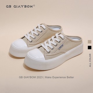 Giày Sục Thể Thao Nữ Độn Đế Ulzzang Hàn Quốc Vải Canvas 2 Màu Đen Kem Hot Trend Mới Nhất giayBOM B1730