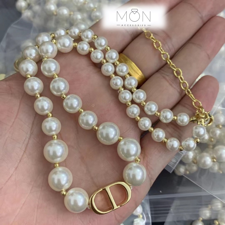 SET HOT  chocker ngọc trai nhân tạo MON.SG khuyên tai ngọc trai CD hàng chuẩn đẹp sang trọng SET 1