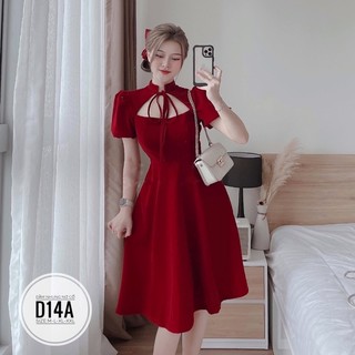 BIGSIZE Đầm nhung nơ cổ D14A