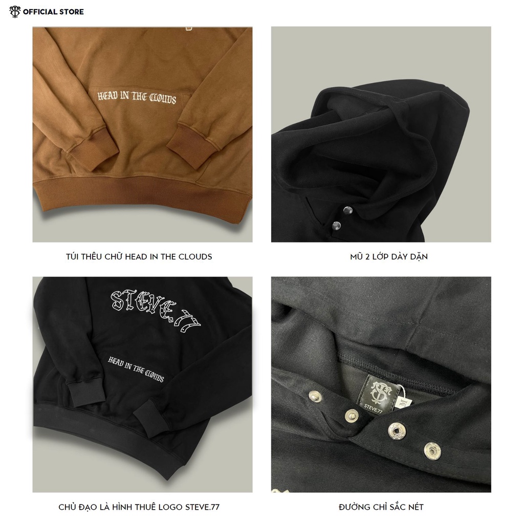 Áo hoodie Head In The Clouds chất hoodie nỉ 2da unisex thêu logo Steve.77