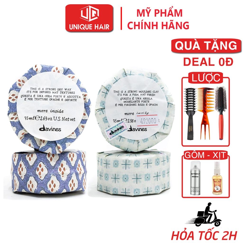 Sáp vuốt tóc Davines Strong Dry Wax & Strong Moulding Clay 75ml - new 2023 + Quà Tặng