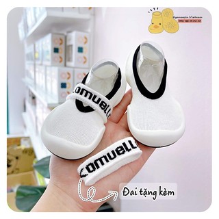 Chính hãng Ggomoosin Giày tập đi cho bé cổ thấp trắng viền đen