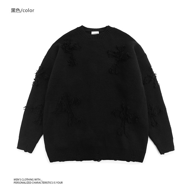 iMaodou Áo khoác sweater iMaodou cổ tròn dáng rộng thiết kế rách thời trang thu đông cho nam giới