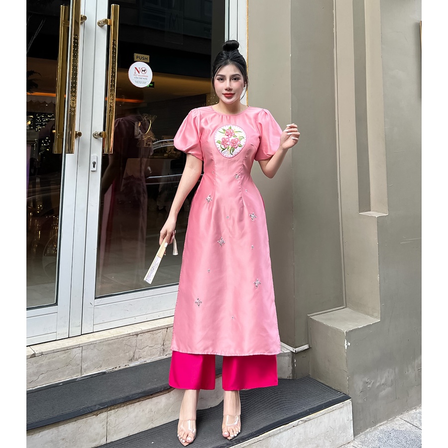 Áo dài cách tân Tapta nhung kết đá xinh xỉu AD023- Lady Fashion