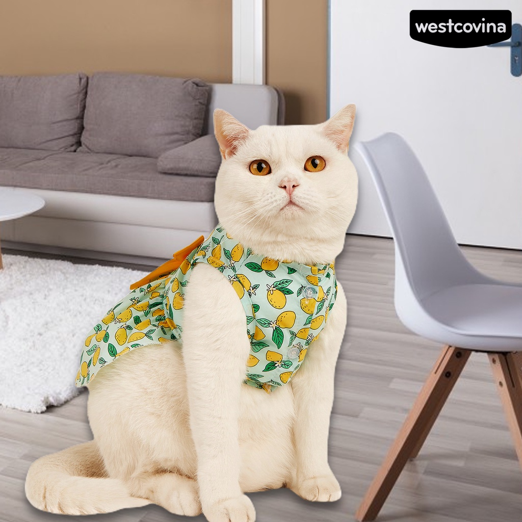 [COD]♘Đầm Không Tay Co Giãn Thoáng Khí Đính Nơ Họa Tiết Quả Chanh Dễ Thương Dành Cho Cún Cưng