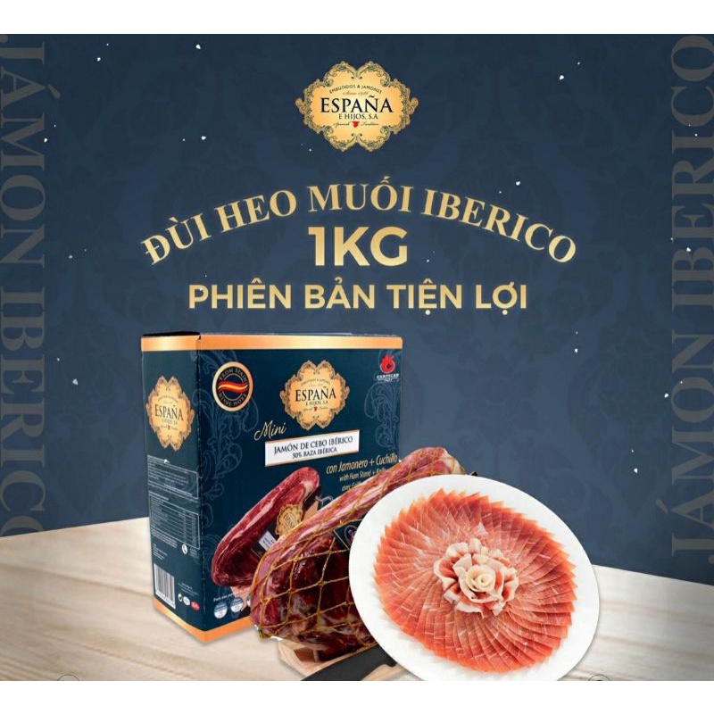 Đùi heo muối mini Jamon Iberico Espana Tây ban nha 1kg lợn đen hảo hạng