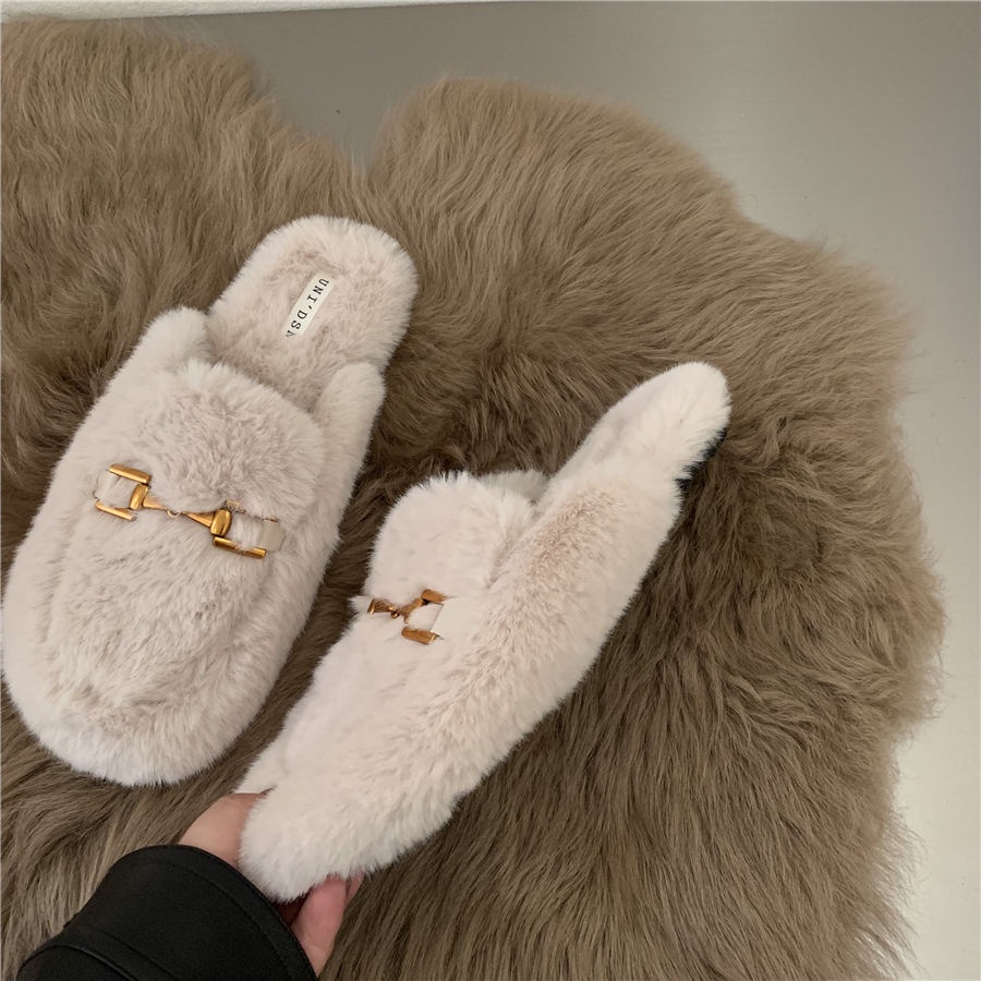 Dép sục bít mũi đế bằng nhẹ nhàng phong cách Hàn Quốc, giày lông, dép bông nữ mẫu mới thu đông 2022 phong cách Hàn Quốc đi bên ngoài