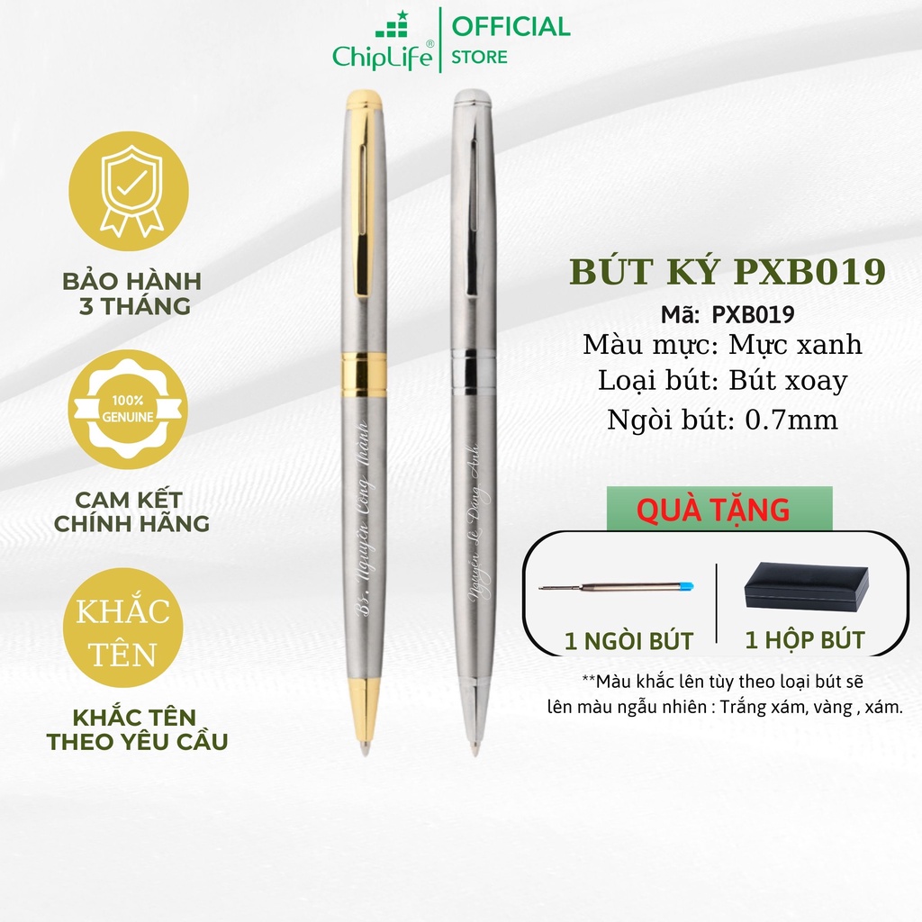Bút ký cao cấp CHIPLIFE PXB019 khắc tên theo yêu cầu - dạng xoay bạc ngòi 0.7mm mực xanh