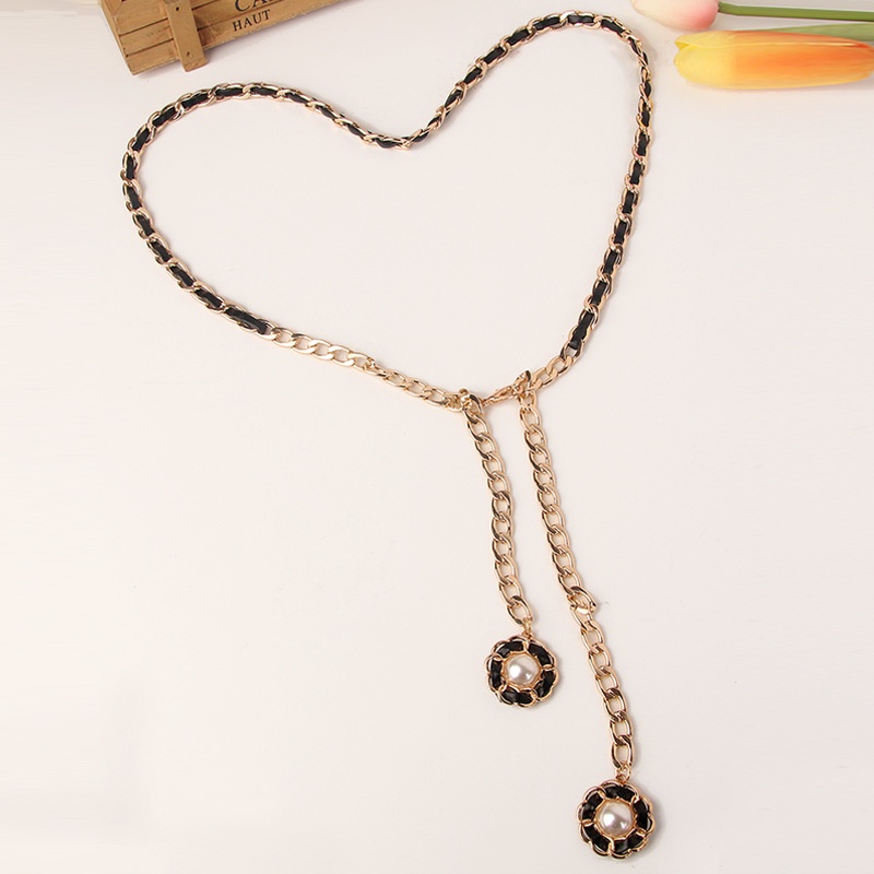 Dây Xích Đeo Thắt Lưng Bằng Kim Loại Đính Ngọc Trai Cho Nữ