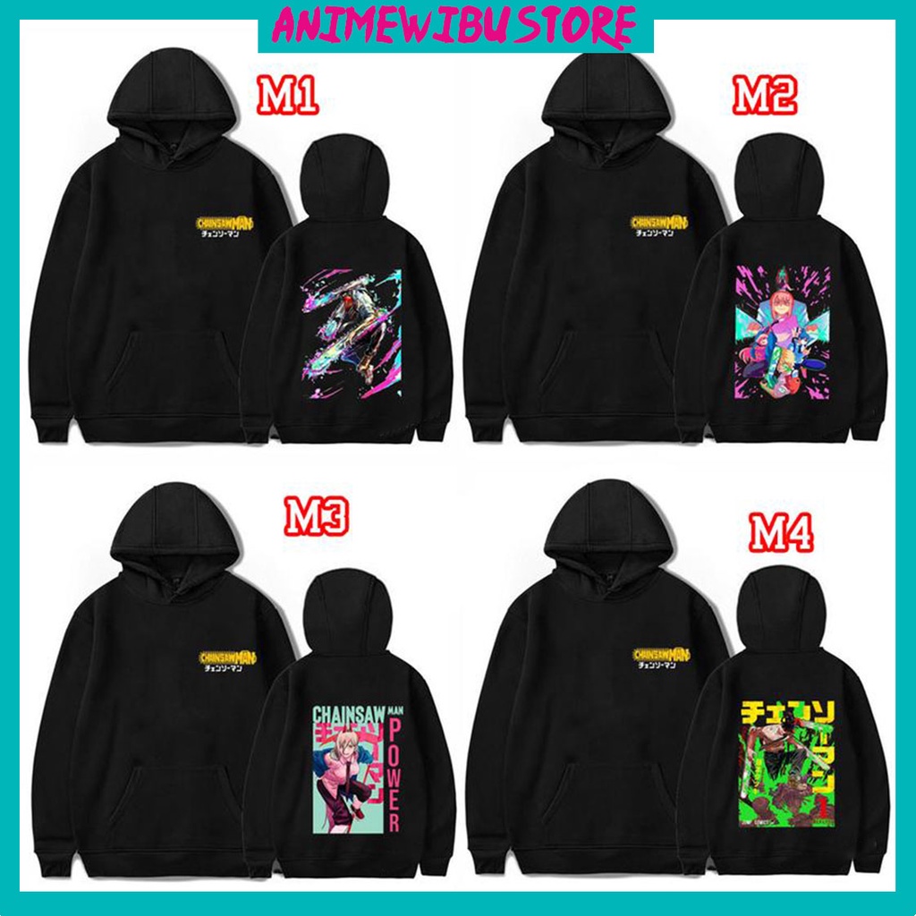 BST Áo Hoodie Đen mẫu Chainsaw Man 4 mẫu áo mới AnimeWibuStore