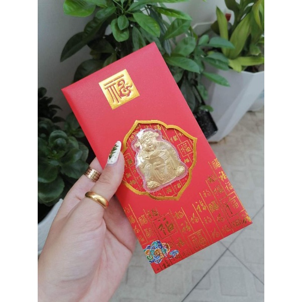 Bao lì xì Tết kèm Thần Tài mạ vàng bọc nhựa (có giấy chứng nhận)