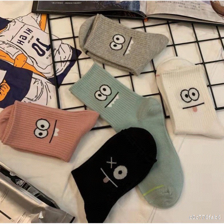 Sét 5 Đôi Tất Cổ Cao Nữ Hình Mắt Ngộ Nghĩnh chất dày đẹp